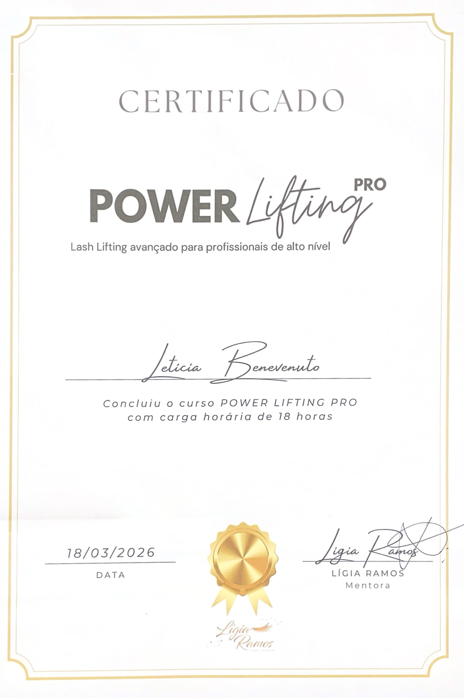 Certificado POWER Lifting PRO por Lígia Ramos